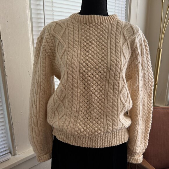 vintage irish fisherman cottage cabincore w med/mens small undyed wool off white - Picture 2 of 6